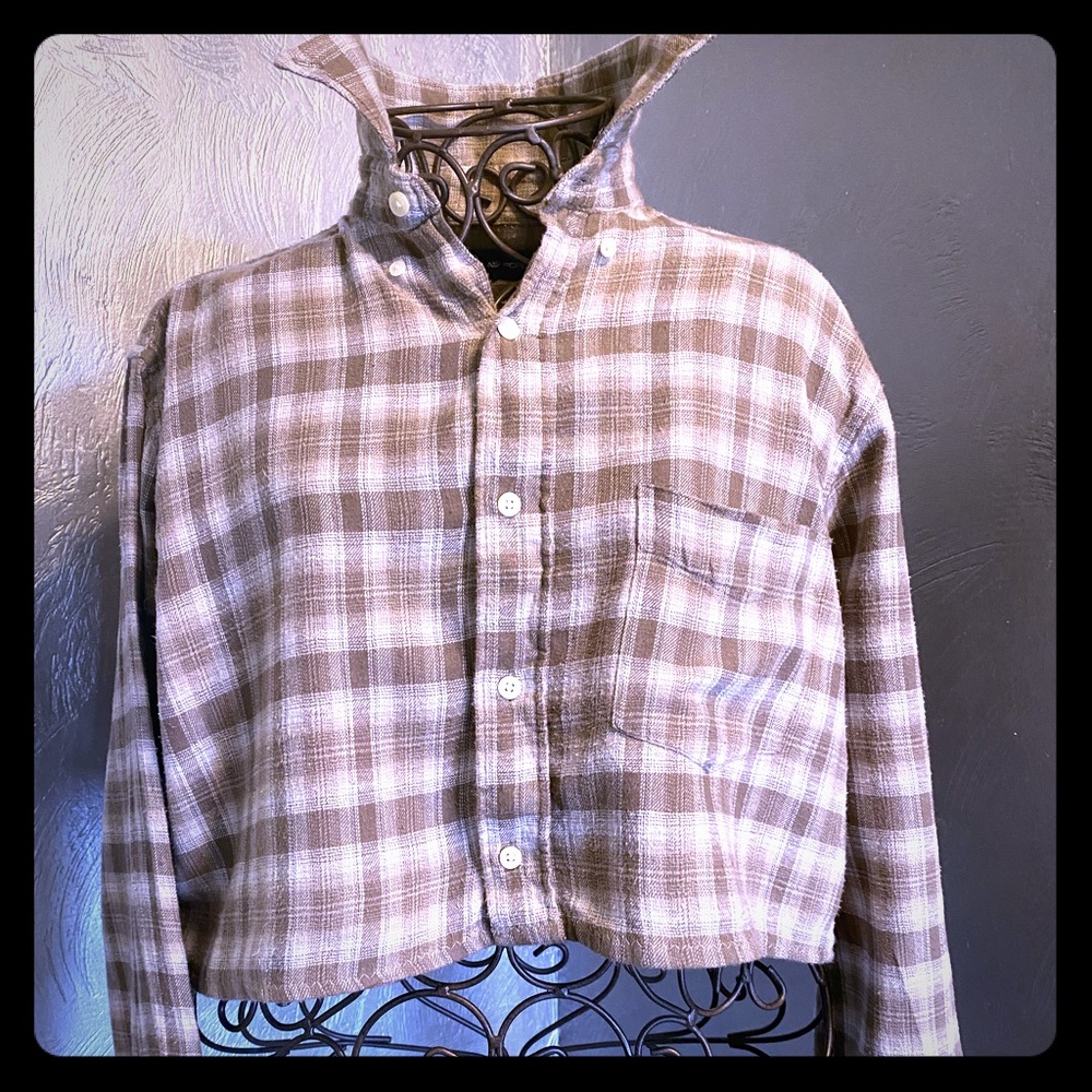 Cropped Flannel Shirt / Sand & Brown / sz. M